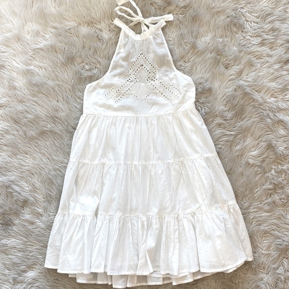 UO Head In The Clouds Crochet Neck Tiered Halter Mini Dress - Picture 7 of 16
